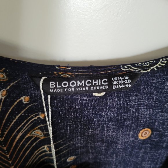 Size 14-16 BloomChic NWT Navy Bandana Pocket Button Wrap split midi Dress - Picture 4 of 4